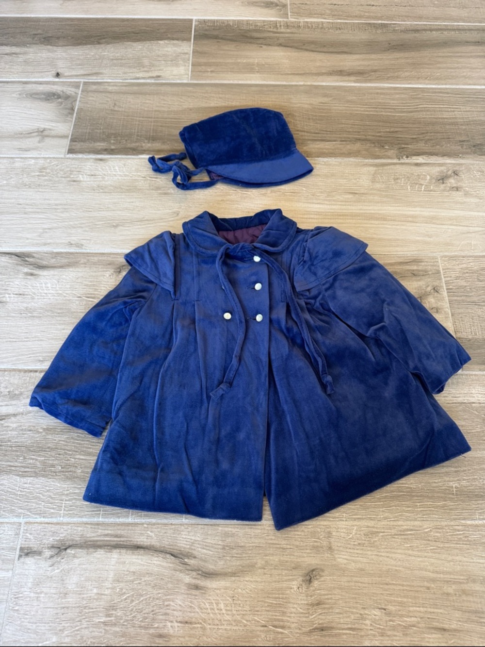 Vintage Cute Togs 24 Months Velvelt Navy Coat Jacket and bonnet